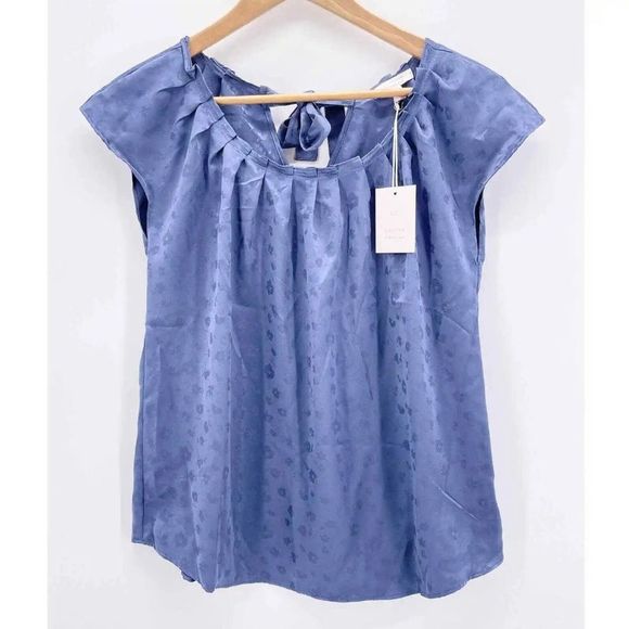 LC Lauren Conrad Tops - LC Lauren Conrad Women 2X Blue Blouse Top Pleated Front Cap Sleeve NEW